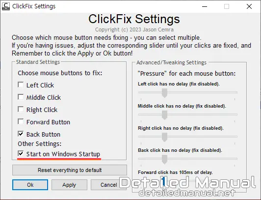 ClickFix 프로그램에서 필요한 옵션 체크